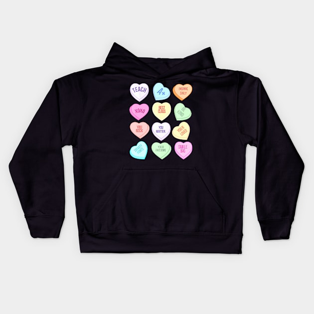 Funny Teacher Valentines Day Teach Heart Candy Kids Hoodie by jadolomadolo